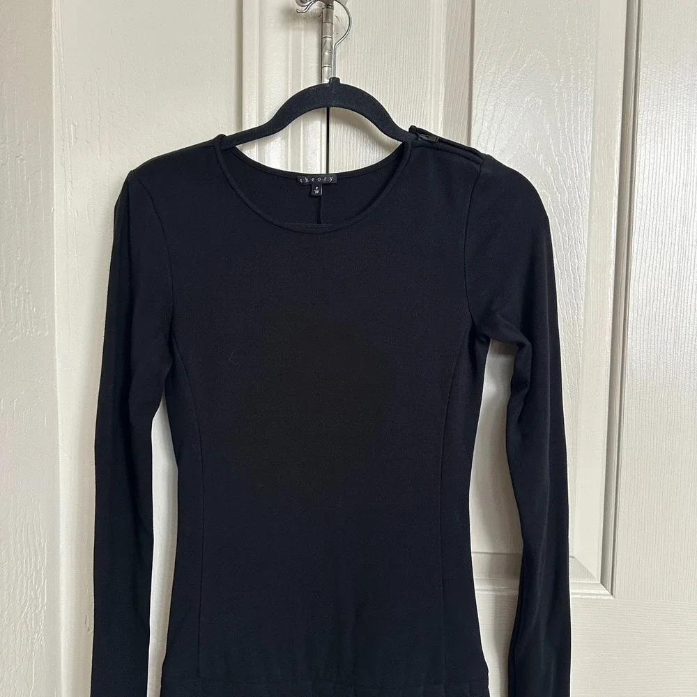 Theory Black Long Sleeve Quilted Mini Dress -‎ Size XS